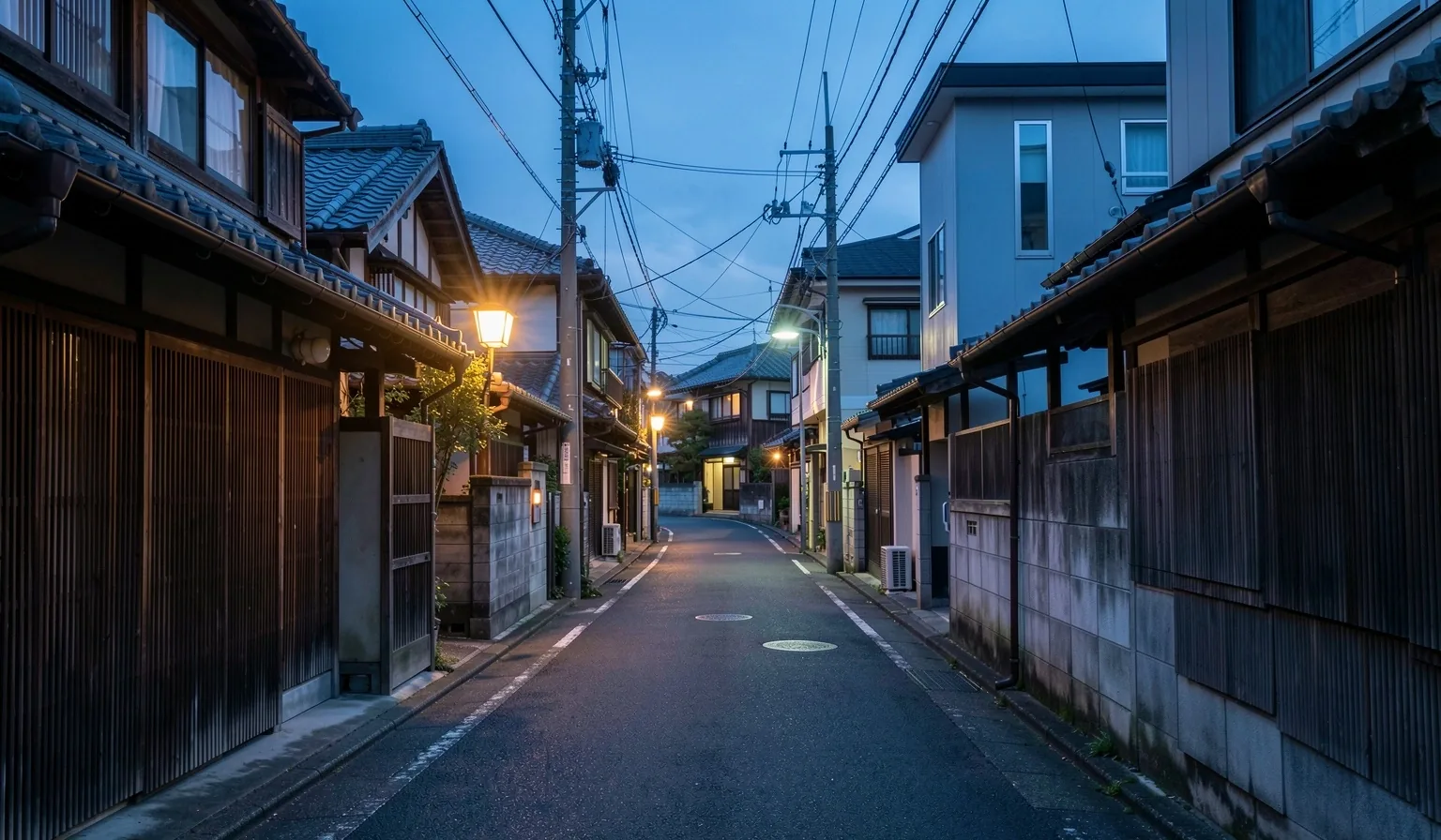夕暮れ時の日本の住宅街