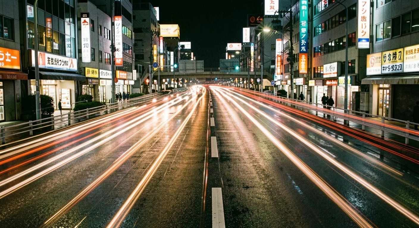 夜の街の光の軌跡