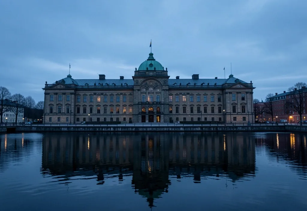 スウェーデンの議事堂と水辺の風景